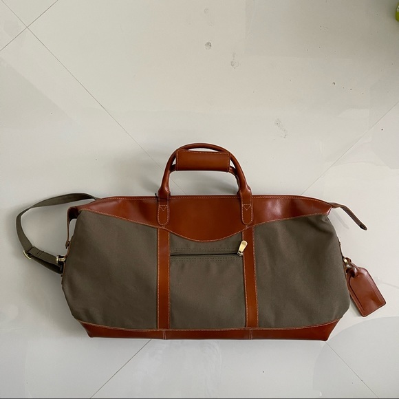 Canyon Outback Other - Canyon Outback Leather Trim Canvas Duffle Bag Metal Feet Travel Lined Plaid NWT